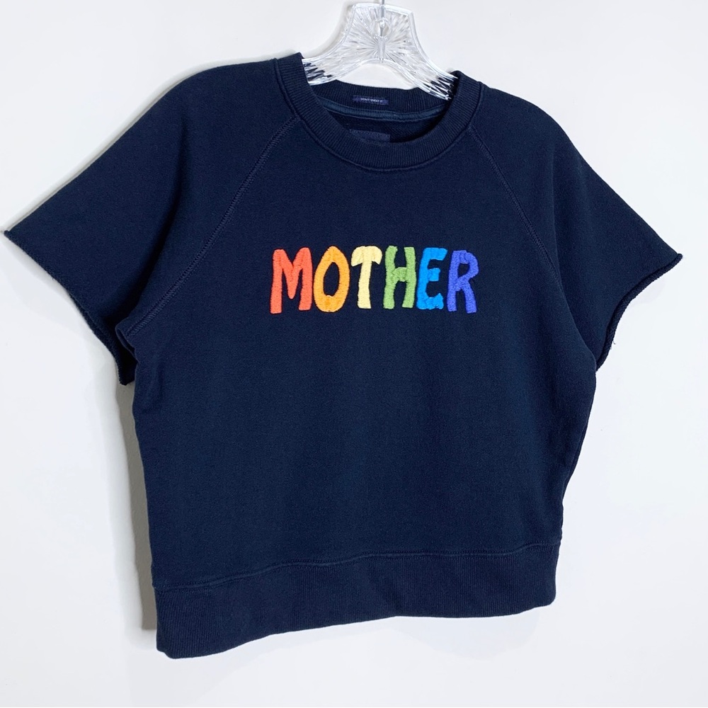Mother The Raw Sleeve Square Sweatshirt Top *Goes South* Navy Rainbow Sz S - Picture 5 of 14